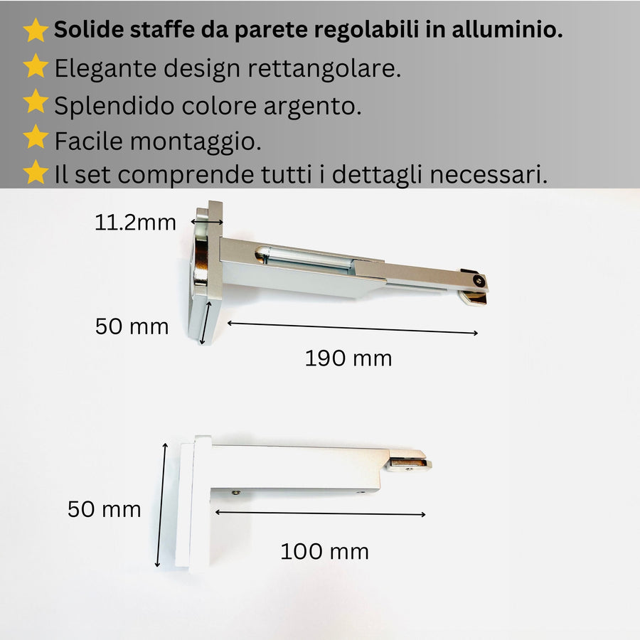 Binario per Tende, Singolo, color Argento, a Parete – Misure Personalizzate, Design Moderno ed Elegante