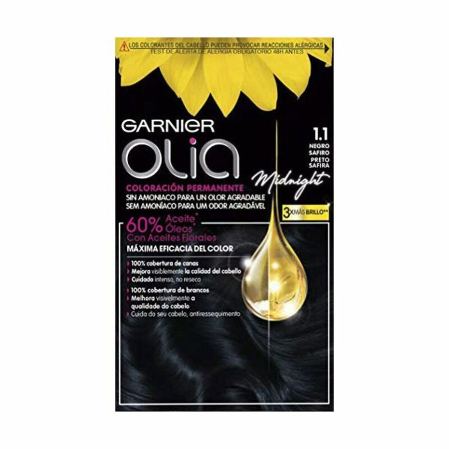 Olia 1,10 Black Sapphire Garnier ilgalaikiai plaukų dažai be amoniako (4 vnt.)