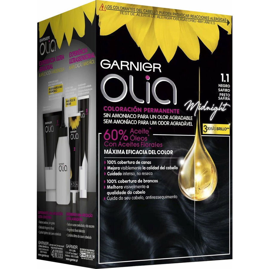 Olia 1,10 Black Sapphire Garnier ilgalaikiai plaukų dažai be amoniako (4 vnt.)