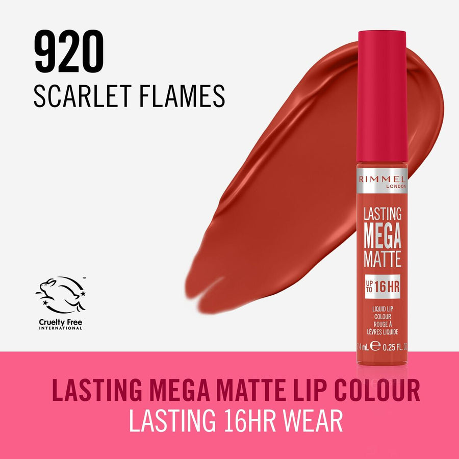 Rouge à lèvres liquide Rimmel London Lasting Mega Matte Nº 920 Scarlet Flames 7,4 ml