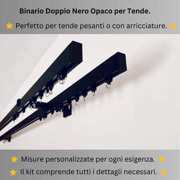 Binario Doppio per Tende, color Nero Opaco, a Parete – Misure Personalizzate, Design Moderno e Funzionale