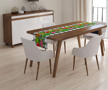 Tappeto Runner da Tavola Piante Tropicali e Rombi