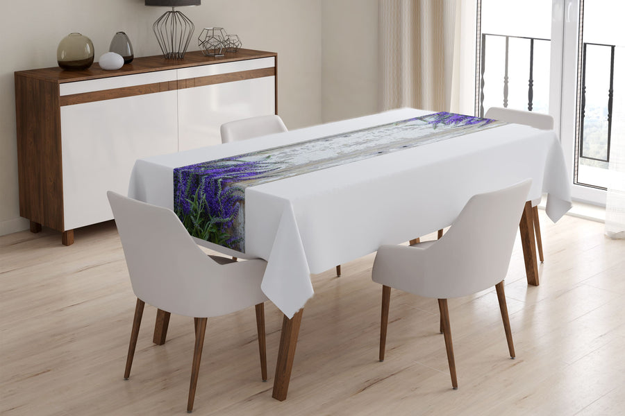 Tappeto Runner da Tavola Lavanda sul Legno