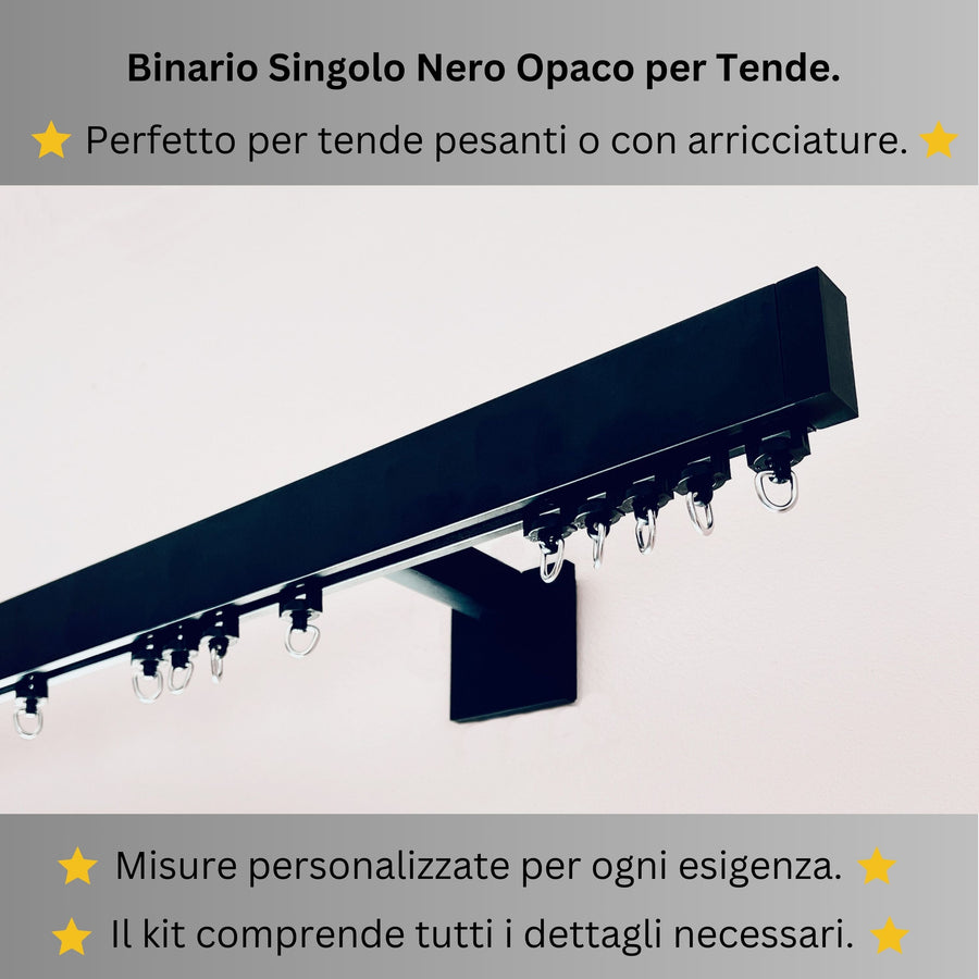 Binario per Tende, Singolo, color Nero Opaco, a Parete – Misure Personalizzate, Design Moderno e Versatile