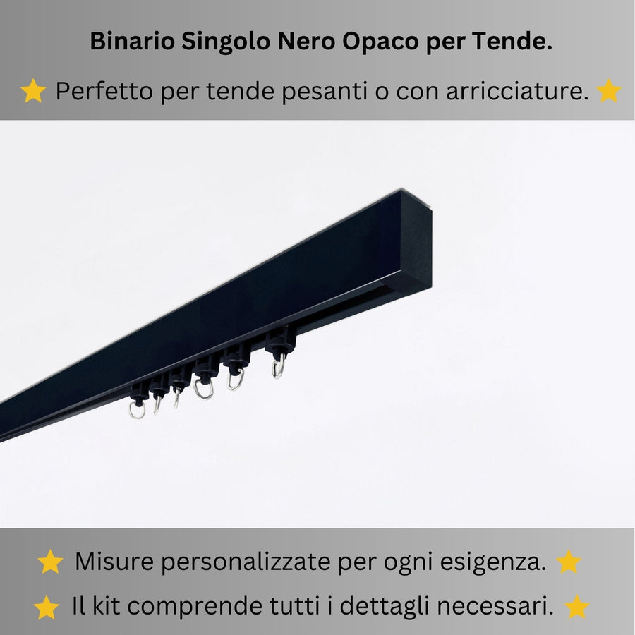 Binario per Tende, Singolo, color Nero Opaco, a Soffitto – Misure Personalizzate, Design Moderno e Funzionale
