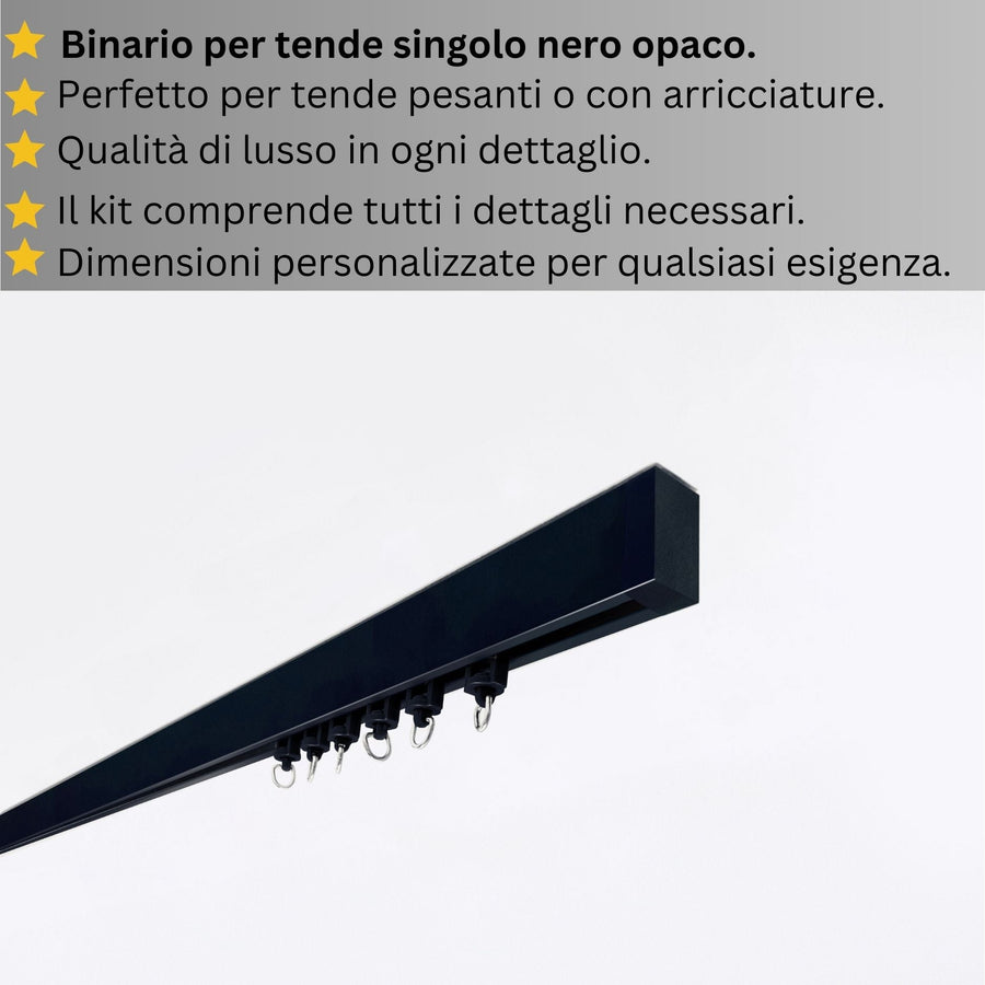 Binario per Tende, Singolo, color Nero Opaco, a Soffitto – Misure Personalizzate, Design Moderno e Funzionale
