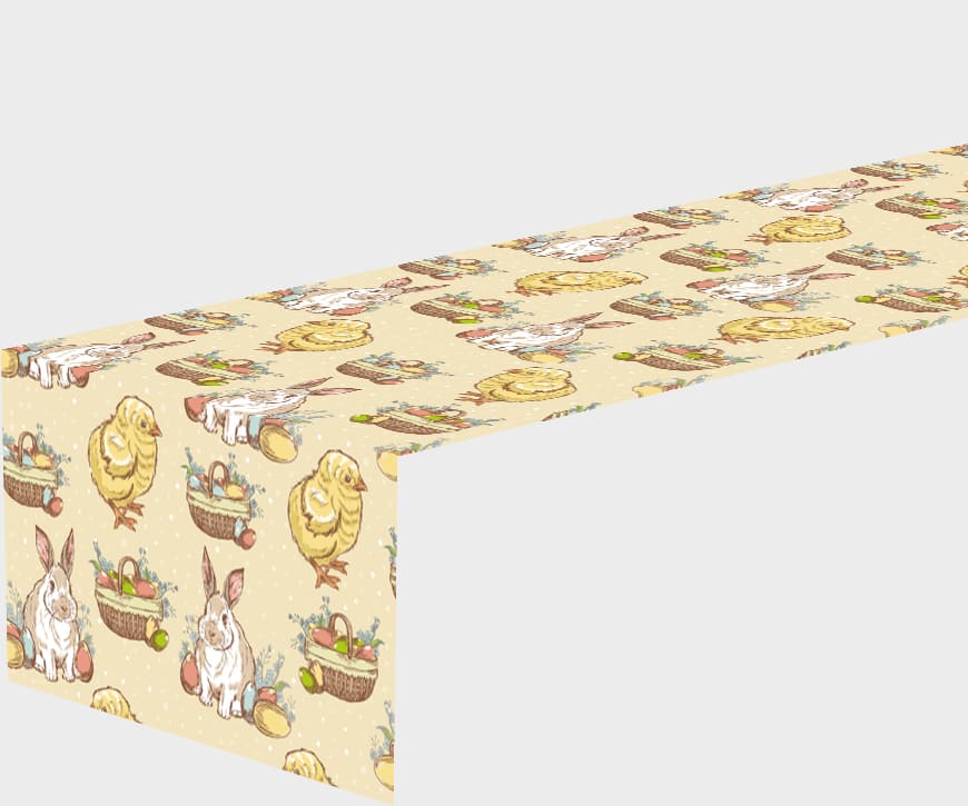 Tappeto Runner da Tavola Polli e Conigli di Pasqua