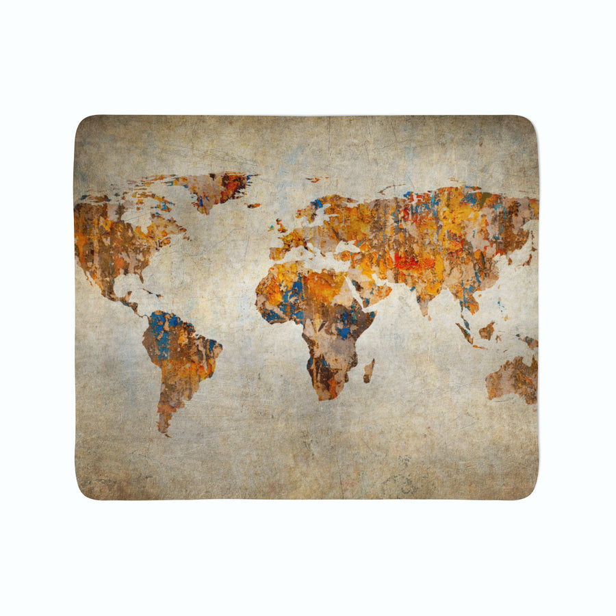Coperta in Flanella Mappa del Mondo Grunge