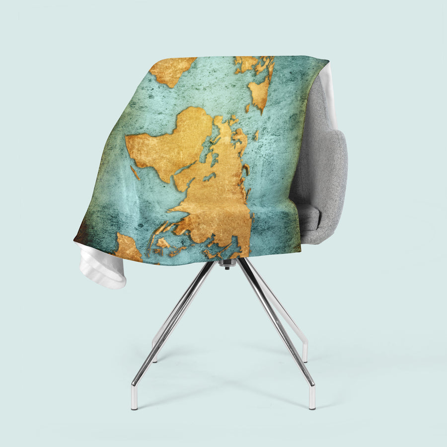 Coperta in Flanella Mappa del Mondo d'Oro