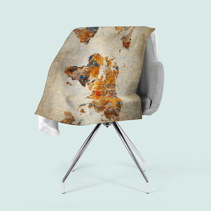 Coperta in Flanella Mappa del Mondo Grunge