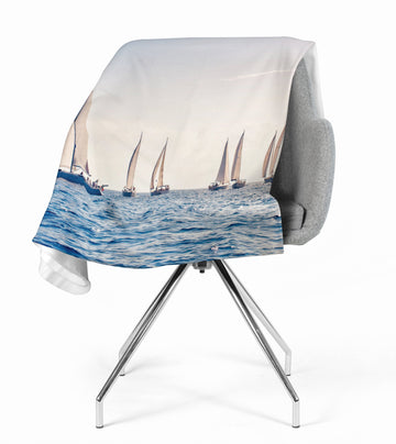 Coperta in Flanella Mare e Barche a Vela