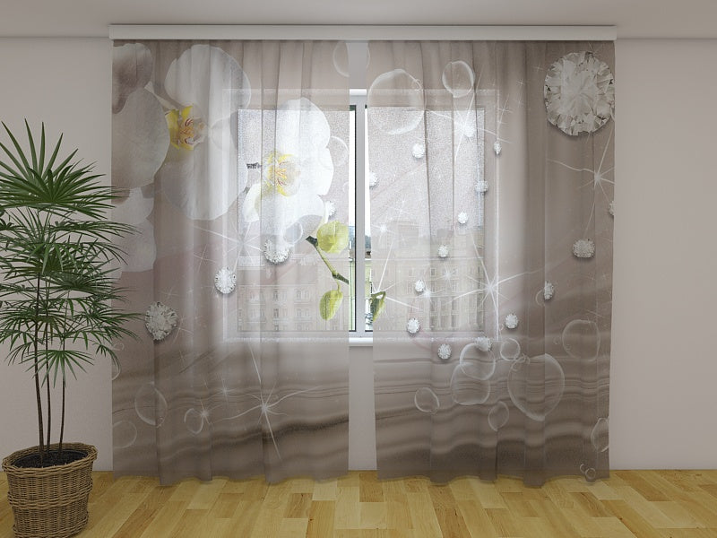 Tende Orchidee e Strass su Seta Beige