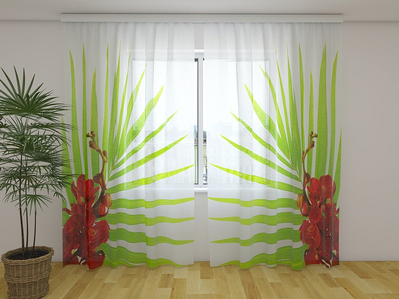 Tende Foglie di Palma con Orchidee Rosse