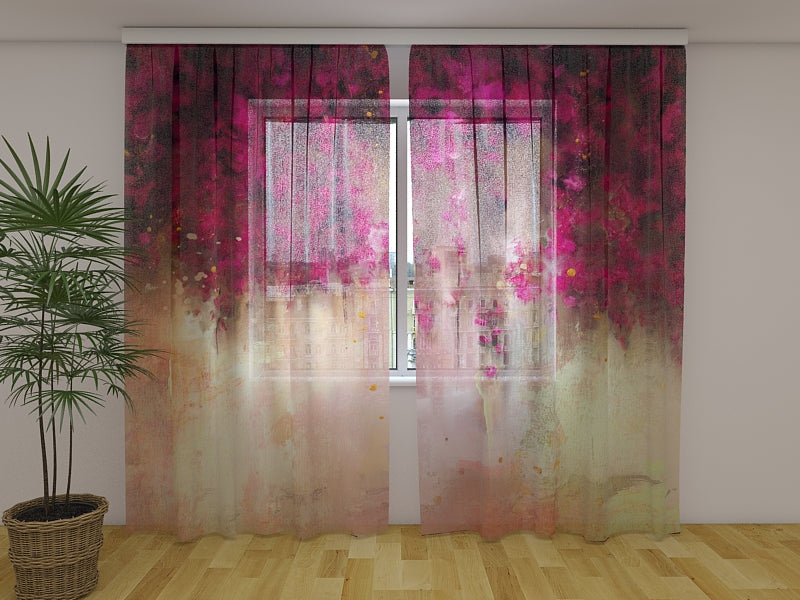 Tende Fiori Rosso Porpora Disegnati sull'Oro