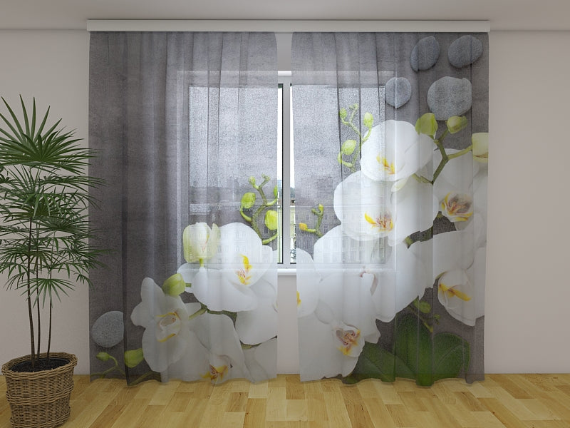 Tende Orchidee Bianche su Marmo Grigio