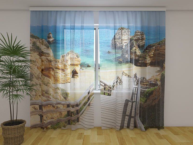 Tende Scalinata In Legno Sulla Bellissima Spiaggia D'Algarve