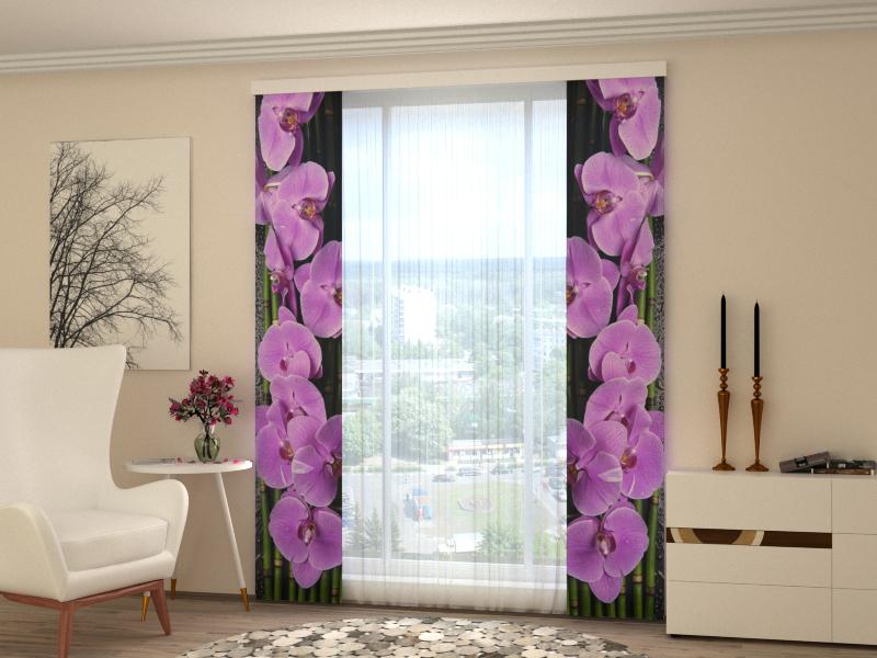 Set di 2 Tende a Pannello Orchidee su Fondo Nero.