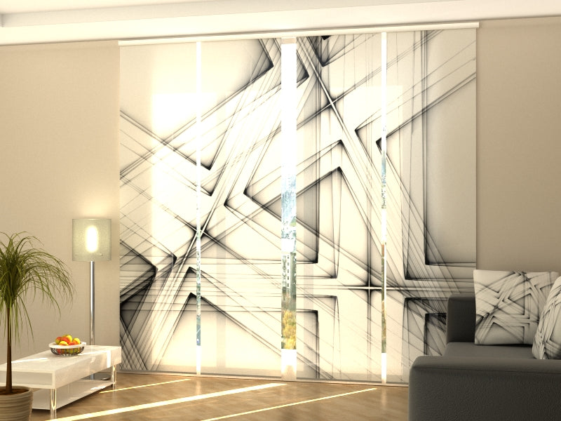 Set di 4 Tende a Pannello Linee Astratte in Bianco e Nero