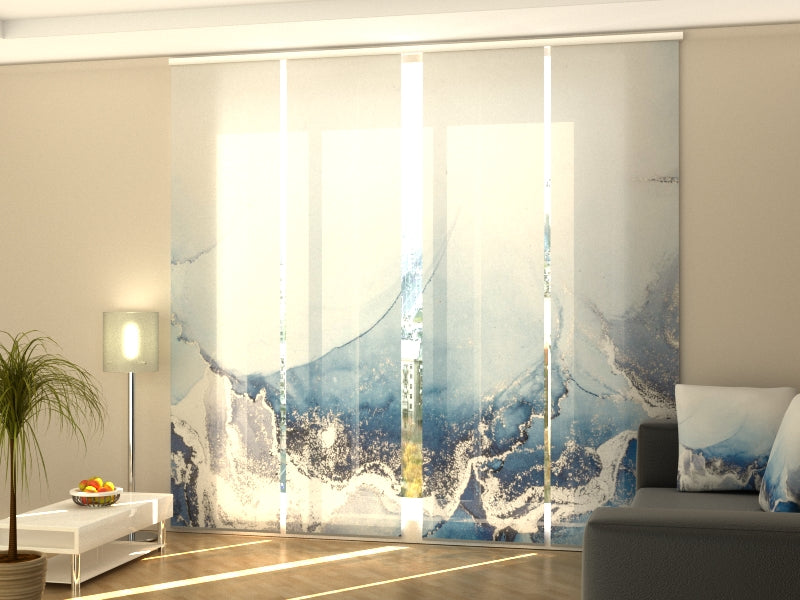 Set di 4 Tende a Pannello Incredibile Marmo Blu con Argento
