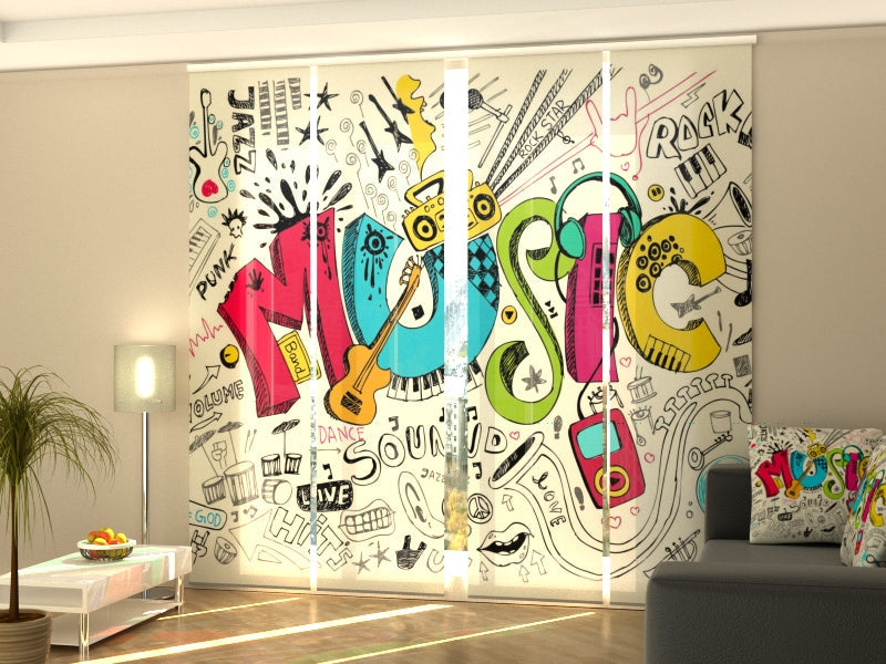 Set di 4 Tende a Pannello Arte Musica