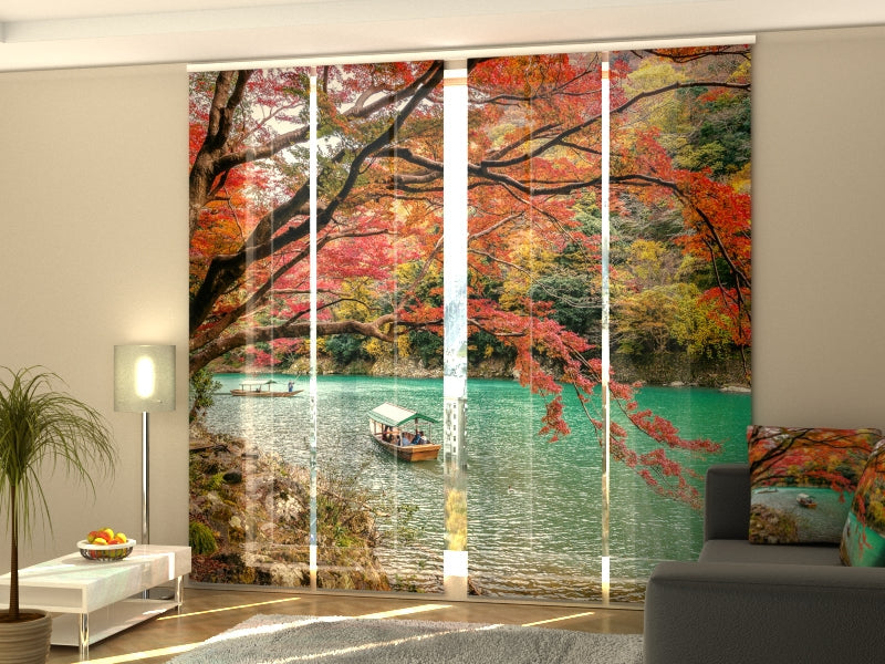 Set di 4 Tende a Pannello Foresta di Autunno a Kyoto