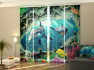 Set di 4 Tende a Pannello Bellissimo Mare con i Delfini