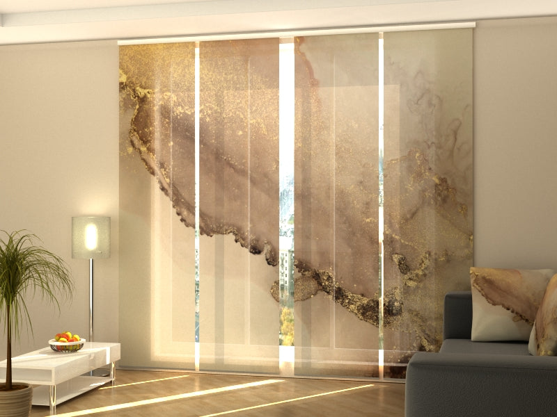 Set di 4 Tende a Pannello Marmo Beige con Oro
