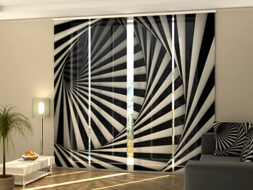 Set di 4 Tende a Pannello Spirale in Bianco e Nero