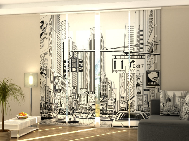 Set di 4 Tende a Pannello Cartoon Street of New York