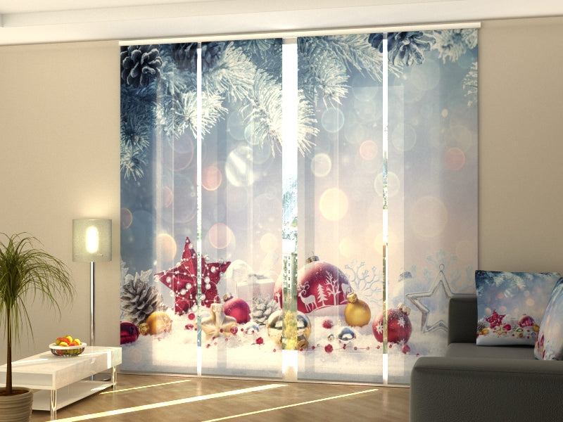 Set di 4 Tende a Pannello Palline Di Natale Rosse e Dorate