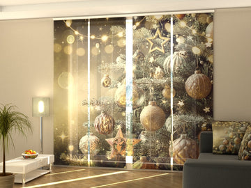 Set di 4 Tende a Pannello Albero Di Natale Con Decorazioni Dorate Retrò