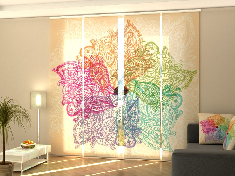 Set di 4 Tende a Pannello Mandala Colorato