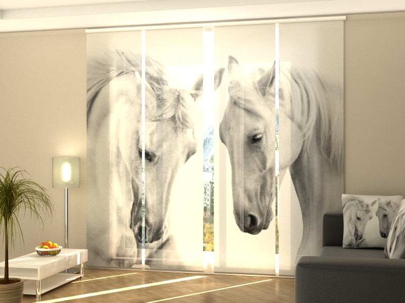 Set di 4 Tende a Pannello Coppia di Cavalli Bianchi