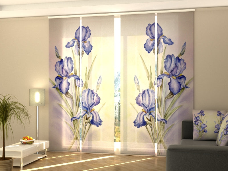 Set di 4 Tende a Pannello Delicate Iris Blu