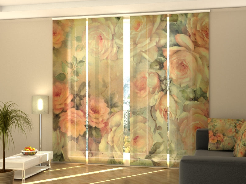 Set di 4 Tende a Pannello Rose Delicate su Tela