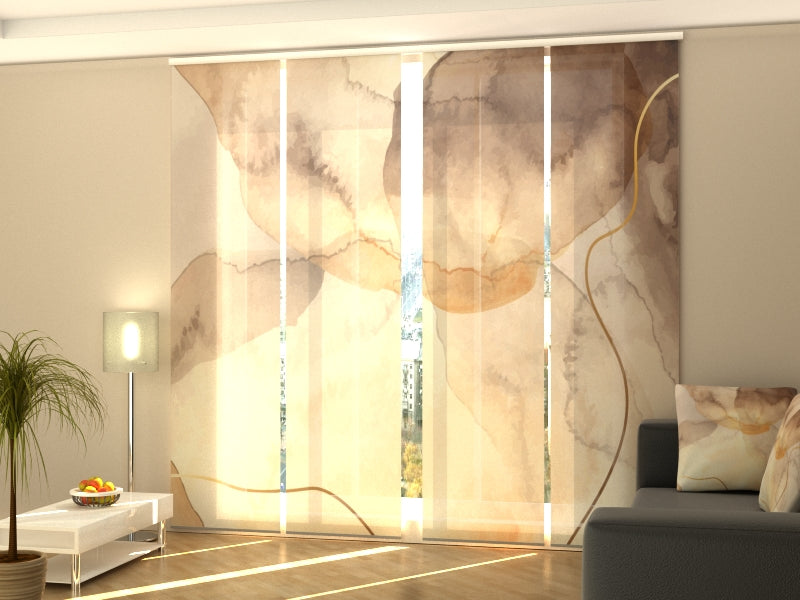 Set di 4 Tende a Pannello Delicato Acquerello in Beige e Marrone