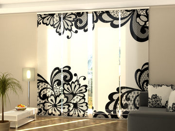 Set di 4 Tende a Pannello Elegante Pizzo Nero