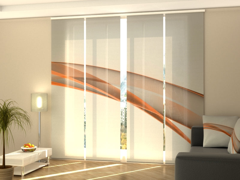Set di 4 Tende a Pannello Elegante Linea Astratta Arancione