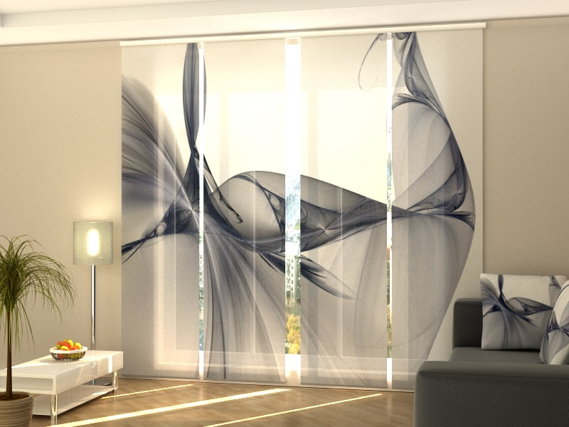 Set di 4 Tende a Pannello Linee Astratte in Bianco e Nero