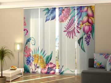 Set di 4 Tende a Pannello Fiori Fantasia