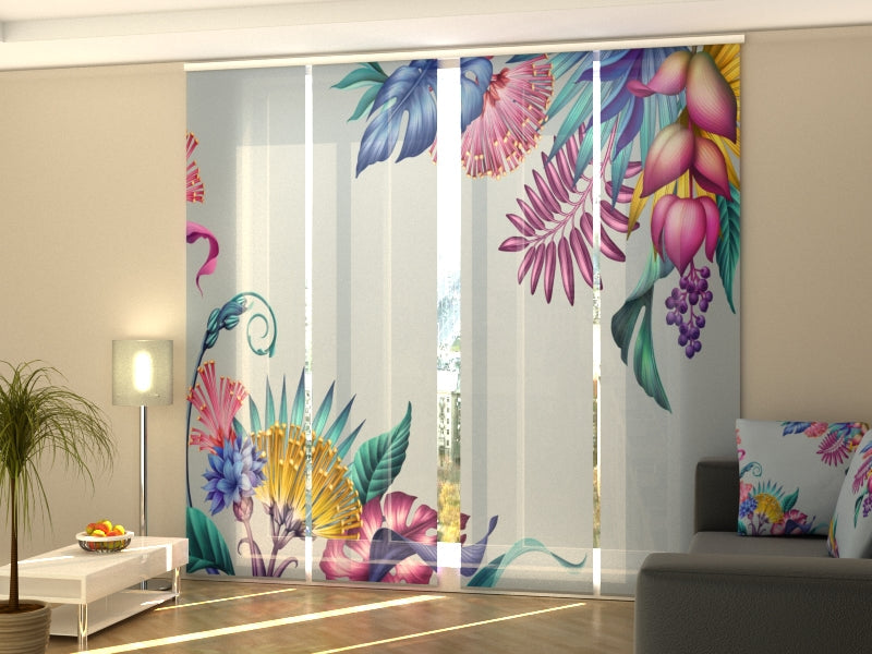 Set di 4 Tende a Pannello Fiori Fantasia