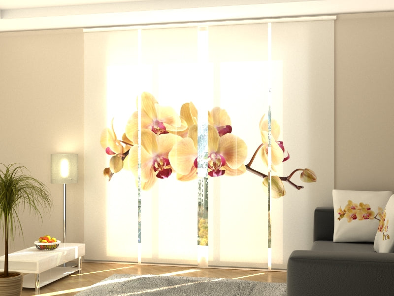 Set di 4 Tende a Pannello Orchidea Dorata su Bianco