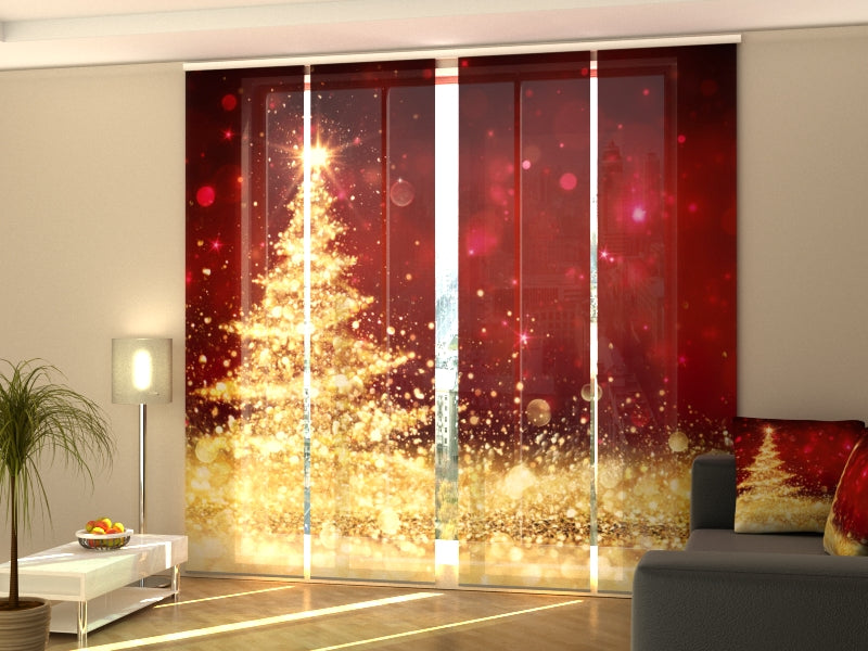 Set di 4 Tende a Pannello Albero di Natale Splendente Dorato