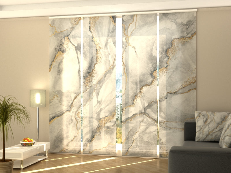 Set di 4 Tende a Pannello Marmo Grigio con Venature d'Oro