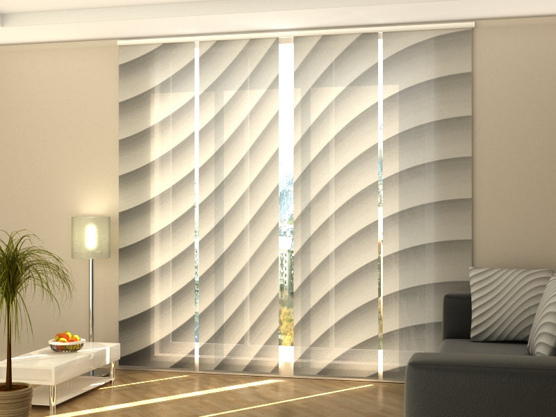 Set di 4 Tende a Pannello Astrazione Grigia Ondulata
