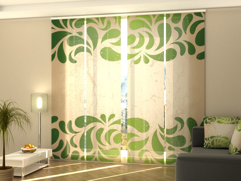Set di 4 Tende a Pannello Ornamento Verde