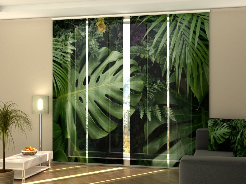 Set di 4 Tende a Pannello Foglie Tropicali Verdi