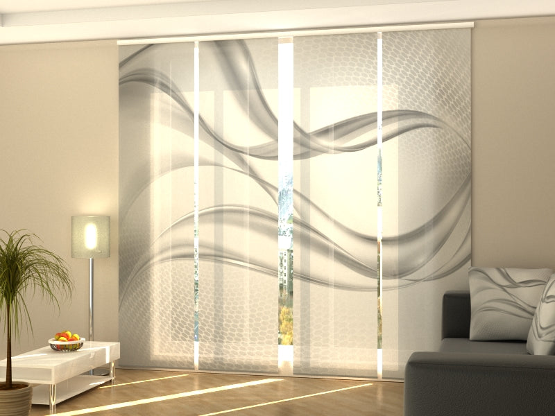 Set di 4 Tende a Pannello Astrazione Grigia Chiara 56x290 cm