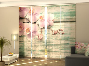 Set di 4 Tende a Pannello Meravigliose Orchidee Sul Legno Blu