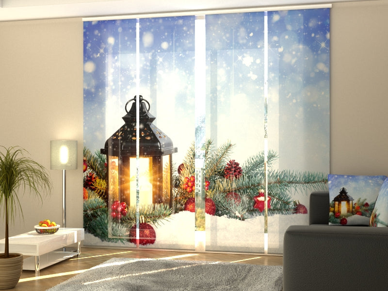 Set di 4 Tende a Pannello Lanterna Magica di Natale sulla Neve